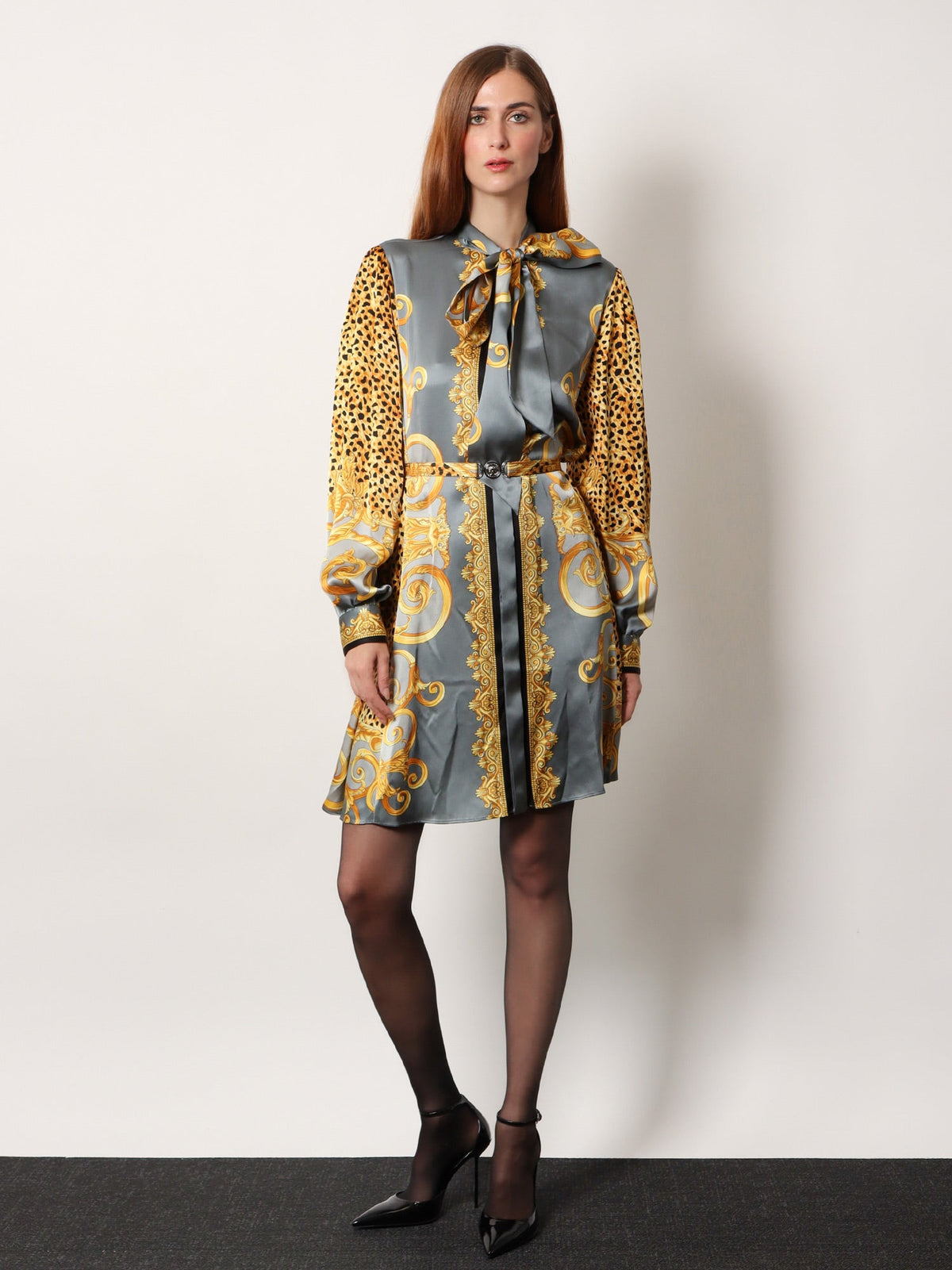 Versace Silk Chemisier/Dress - Light Grey+Elephant Grey