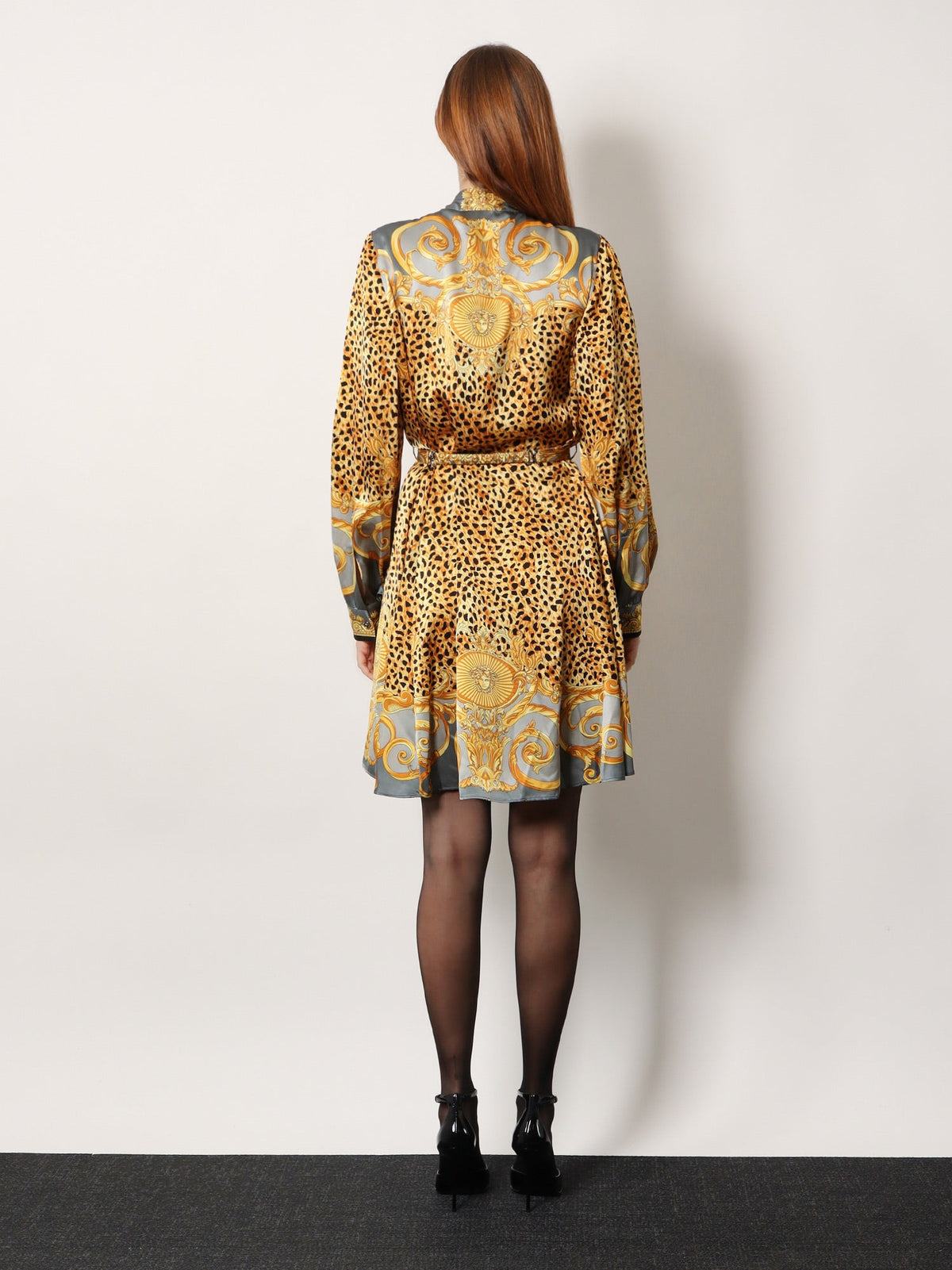 Versace Silk Chemisier/Dress - Light Grey+Elephant Grey