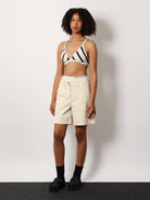 Moncler Stretch cotton shorts with maxi logo patch - Beige