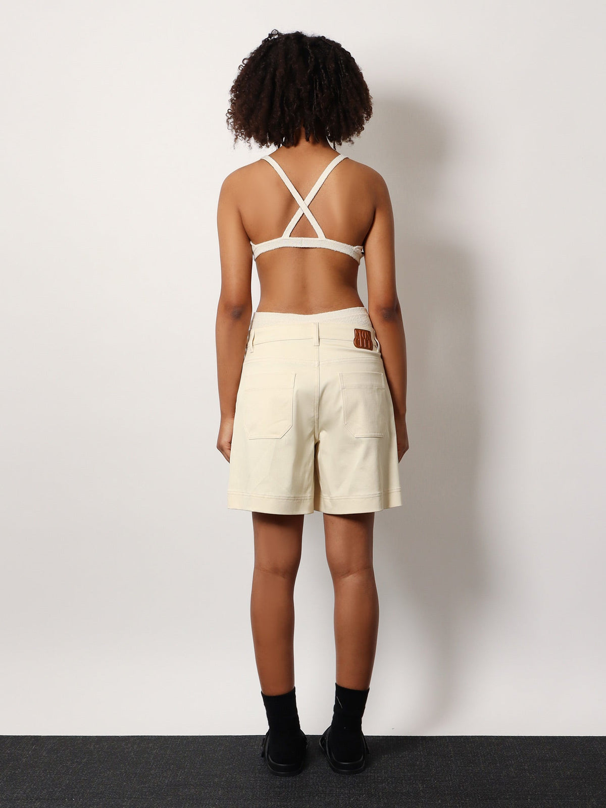 Moncler Stretch cotton shorts with maxi logo patch - Beige