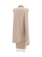 Fabiana Filippi High-neck wool Cape with concealed closure and fringes - Casha'