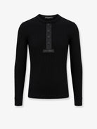 Dolce & Gabbana Ribbed cotton sweater with metal logo on the front - Nero