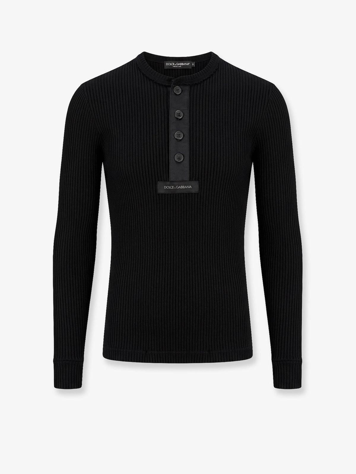 Dolce & Gabbana Ribbed cotton sweater with metal logo on the front - Nero