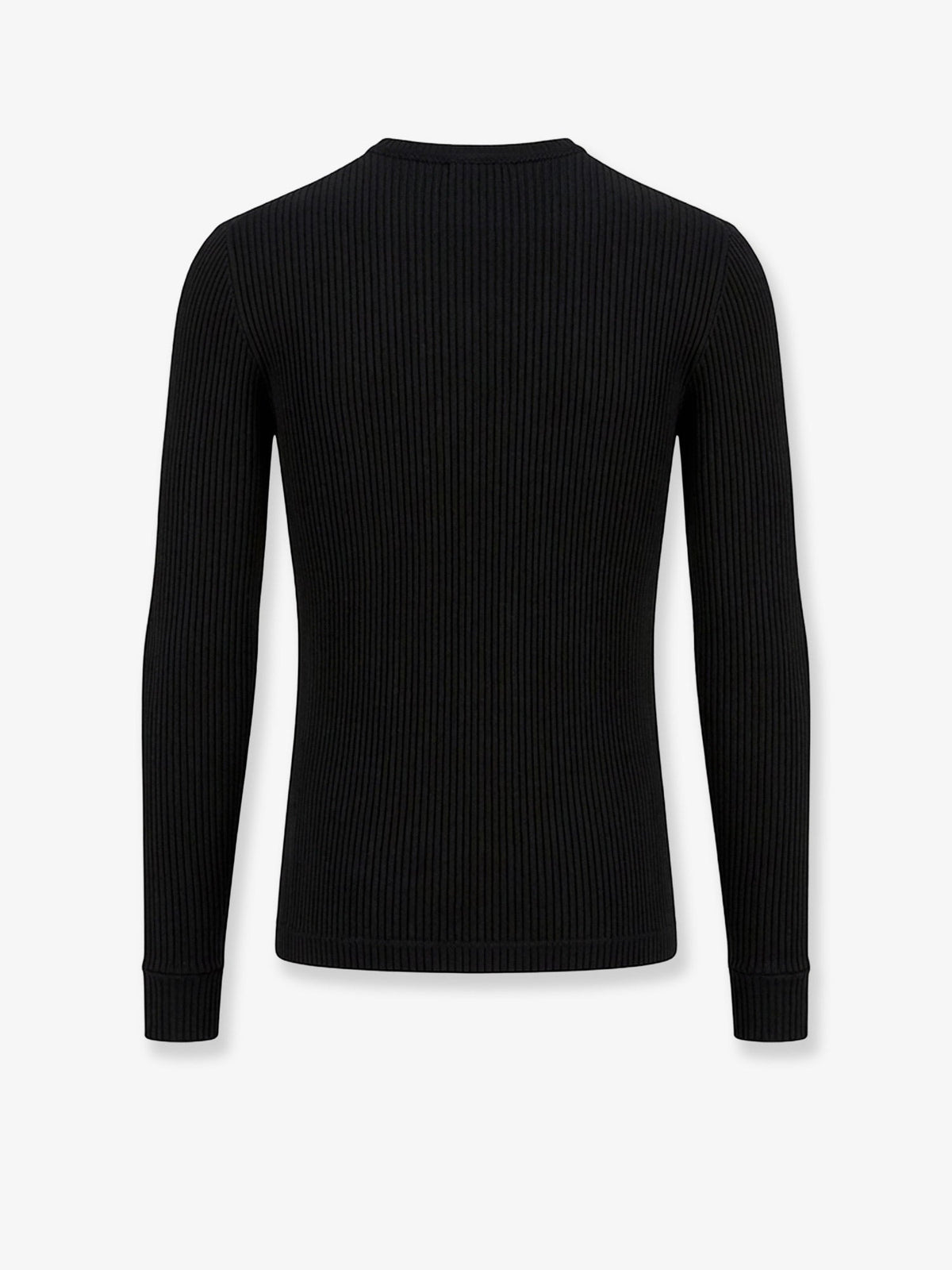 Dolce & Gabbana Ribbed cotton sweater with metal logo on the front - Nero