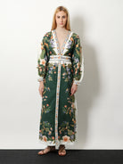 Farm Rio Long cotton dress with floral print - Naturegreen