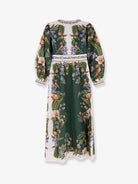 Farm Rio Long cotton dress with floral print - Naturegreen