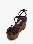 Jimmy Choo Nyra leather and raffia sandals - Chocolatecoffee