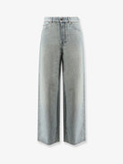 Miu Miu Cotton Jeans with Logo Lettering embroidery - Celeste