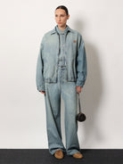 Miu Miu Cotton Jeans with Logo Lettering embroidery - Celeste
