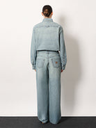 Miu Miu Cotton Jeans with Logo Lettering embroidery - Celeste