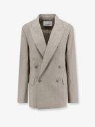 The Frankie Shop Newark double-breasted mélange virgin wool blazer - Beigemelange