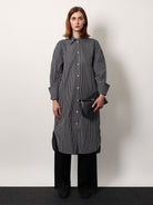 Toteme Striped Kimono-Sleeve Shirtdress - Black/White