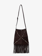 Valentino Garavani Suede shoulder bag with fringes and metal details - Testa Di Moro