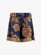 Zimmermann Aster Relaxed Silk Bermuda Shorts - Navy Jacobean