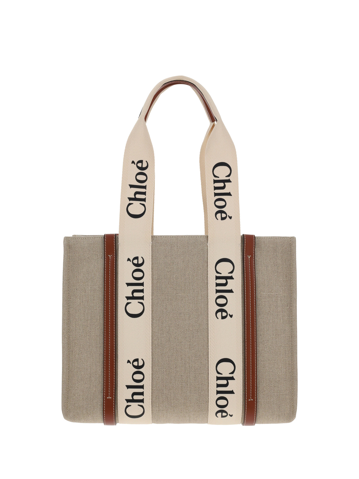 Chloé Woody canvas Shoulder Bag - White - Brown 1