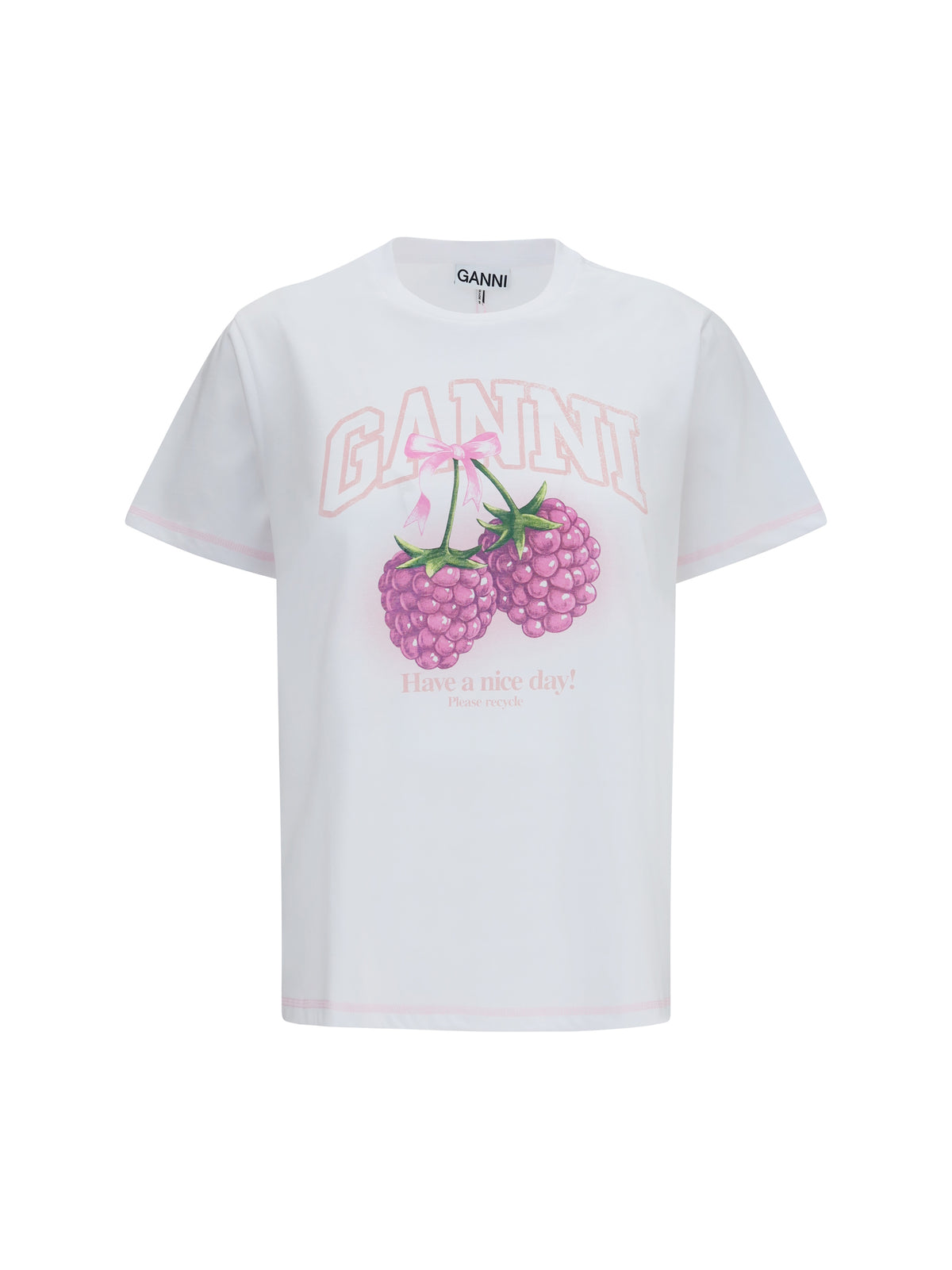 Ganni Cotton raspberry T-shirt - Bright White