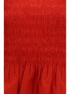 Ganni Ruched cotton Top with side bows - Goji Berry