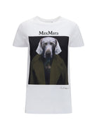 Max Mara Calca graphic print T-shirt - Fondo White Wegman Cappotto Khaki Dark