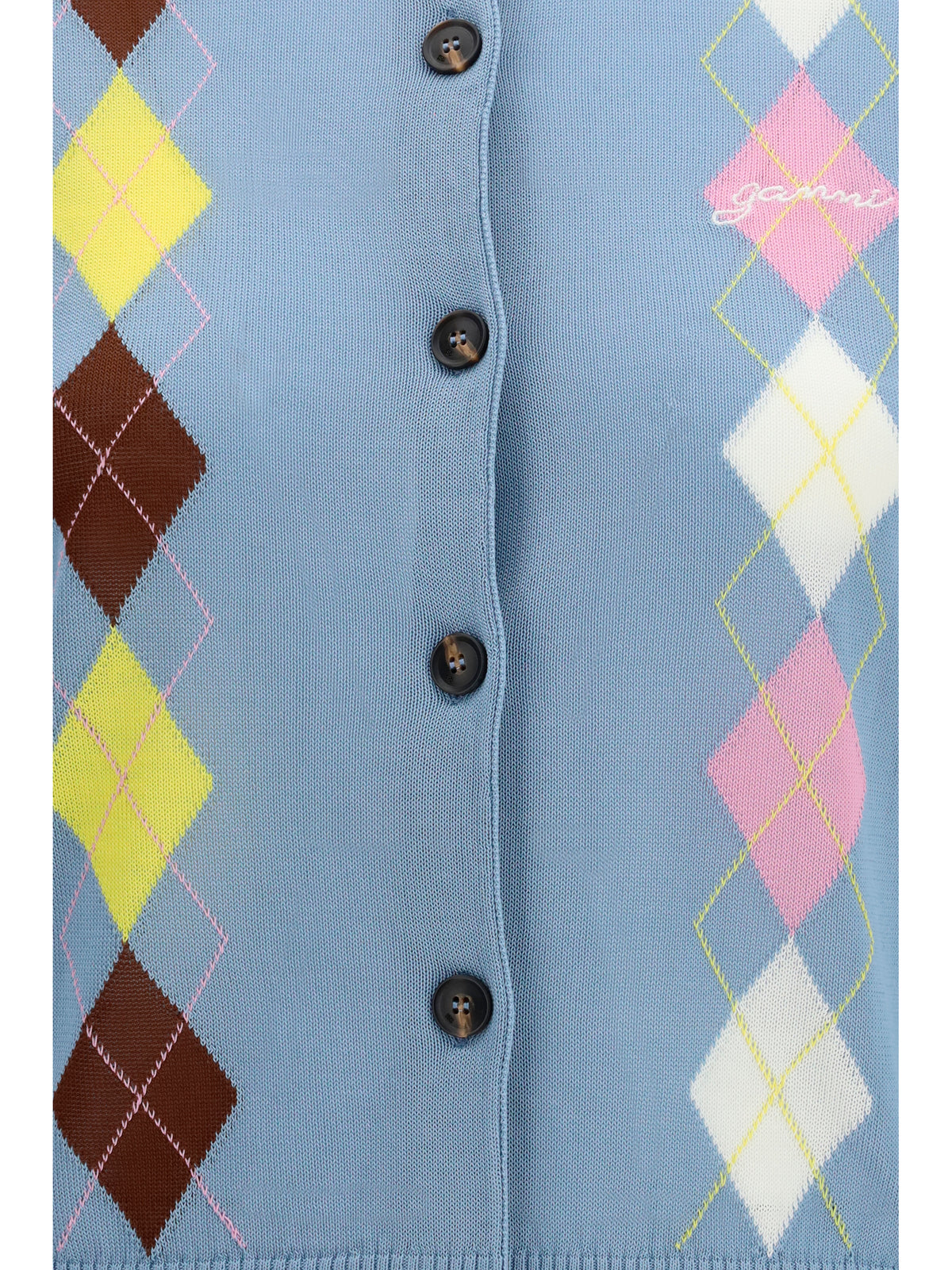 Ganni Diamond-pattern Cardigan - Soft Chambray