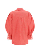 Ganni Striped cotton Shirt with balloon sleeves - High Risk Red