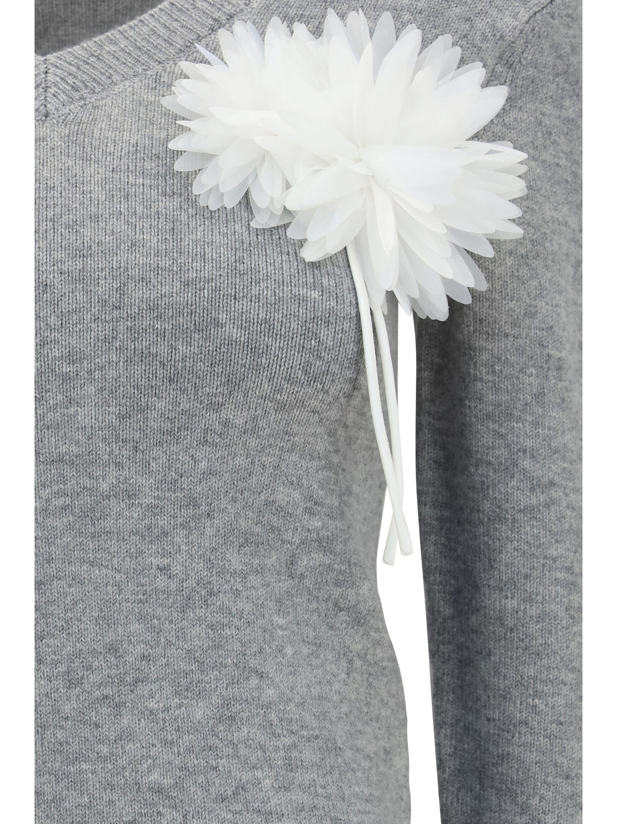 Self-Portrait Wool and cashmere blend Jumper with floral corsage - Grey