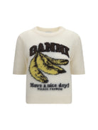 Ganni Alpaca graphic knit T-shirt - Egret