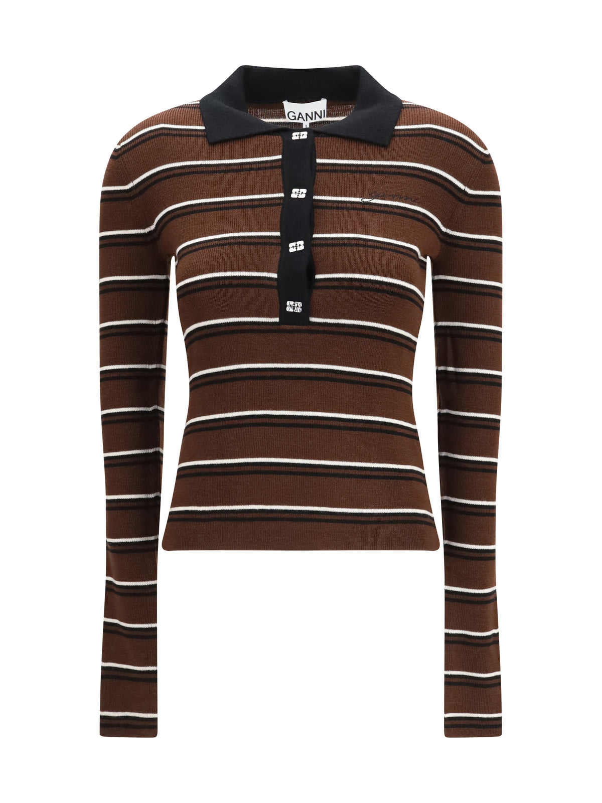 Ganni Striped Merino Polo Shirt - Multicolour