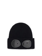 C.P. Company Goggle Beanie Hat in extrafine merino wool - Black