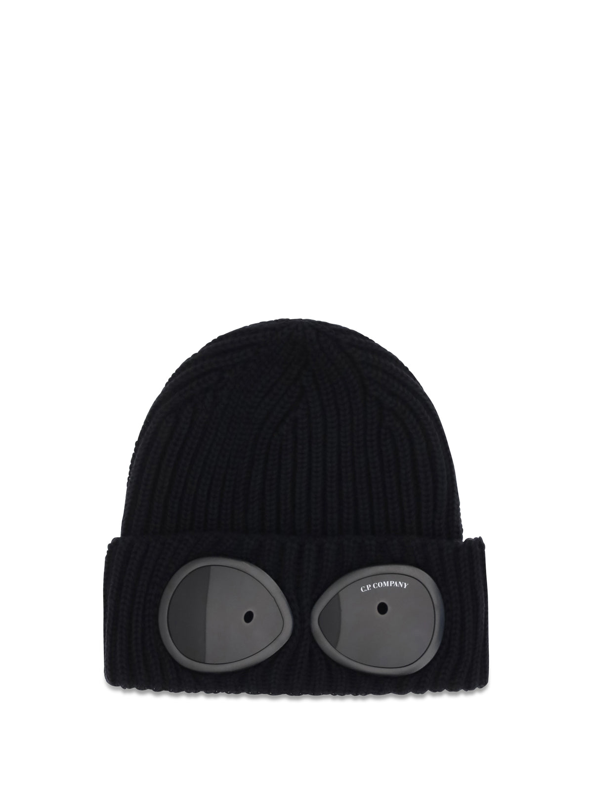 C.P. Company Goggle Beanie Hat in extrafine merino wool - Black