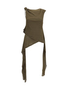 Ganni Asymmetrical knot Top - Military Olive