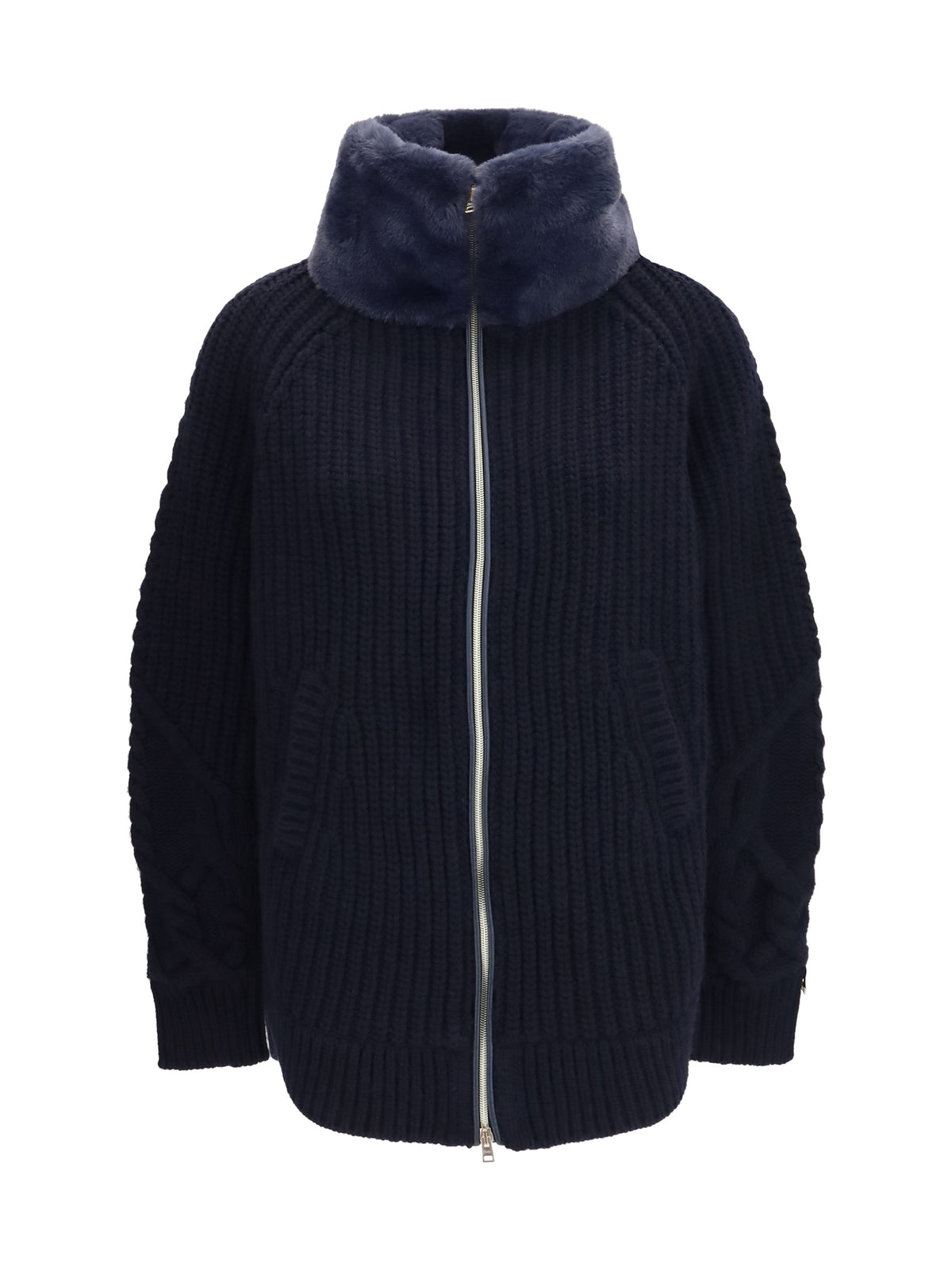 Herno High-neck fur Jacket - Blue Navy