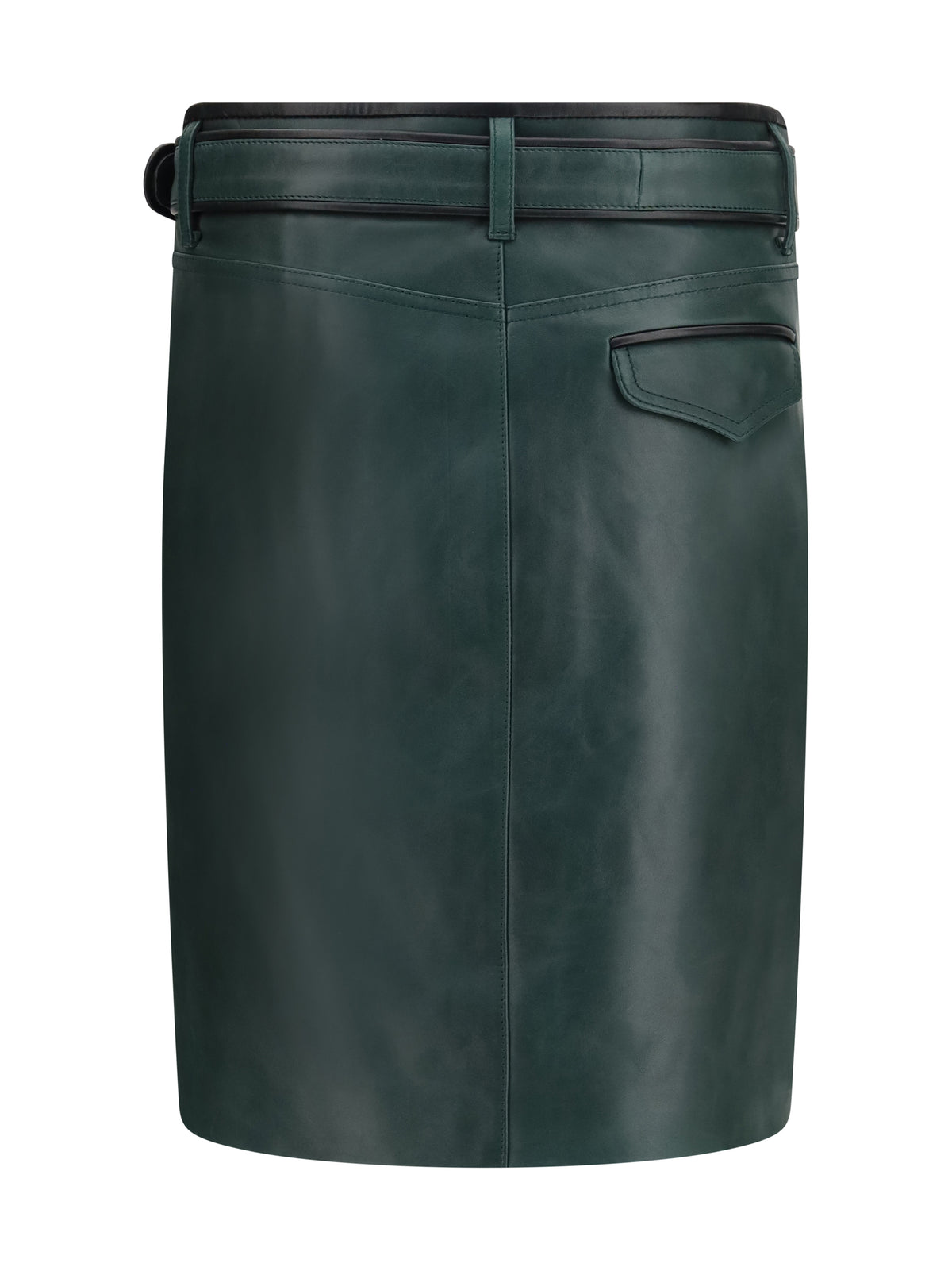 Marni Leather Skirt with belt and pockets - Dark Sea Green