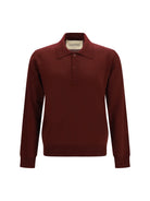 Valentino Long-sleeve wool Polo with VLogo - Burgundy