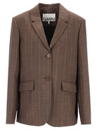 Ganni Brown Pinstriped Wool Blazer