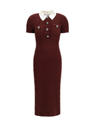 Self-Portrait Knit midi Dress with statement buttons - Burgundy
