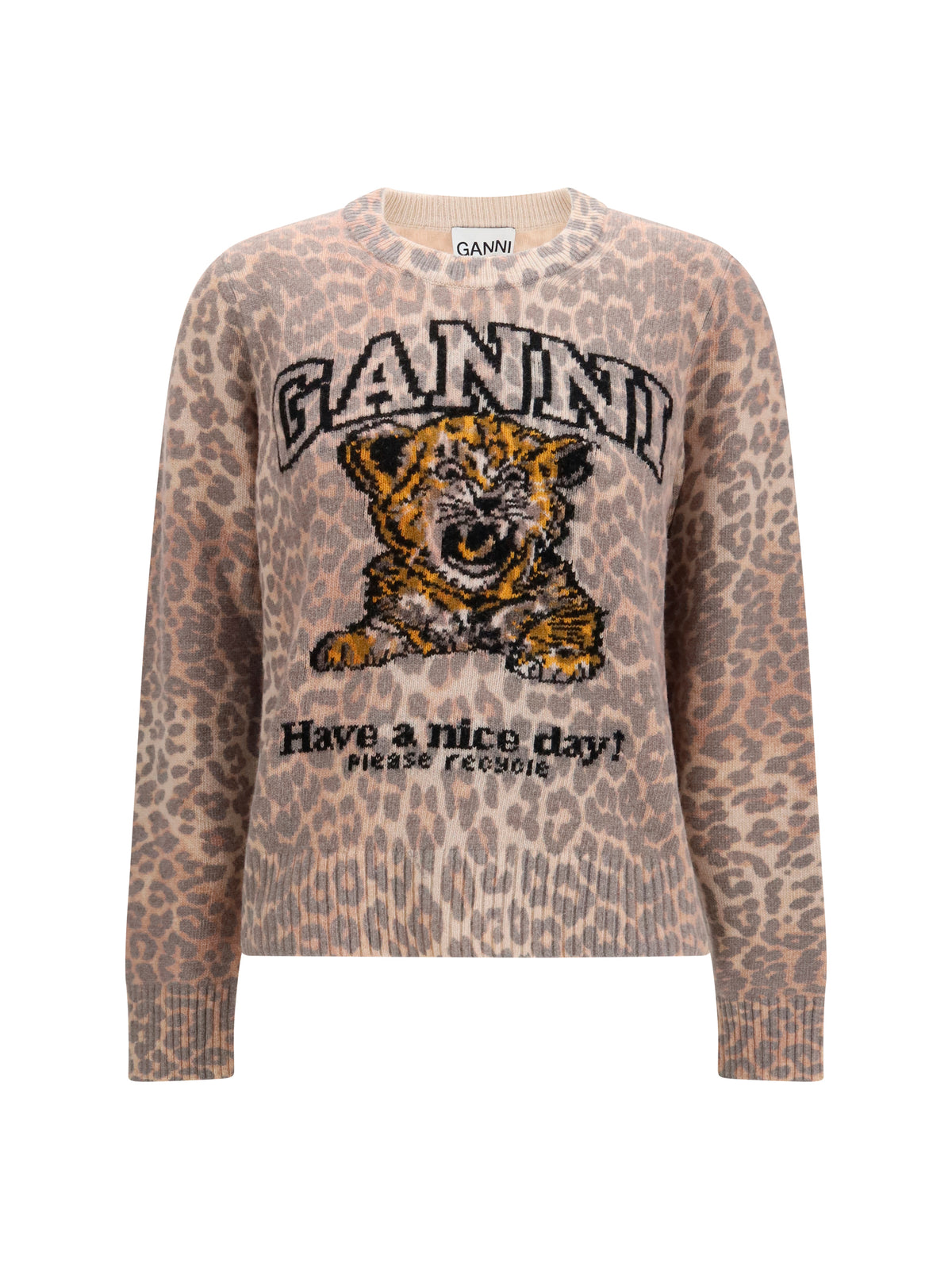Ganni Tiger-print Sweater - Almond Milk