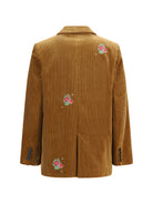 Forte_forte Bouquet velvet single-breasted Jacket with embroidery - Camel