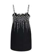 Valentino Embroidered crepe mini Dress with jewel details - Black/Silver