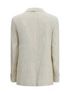 Max Mara Studio Single-Breasted pinstriped linen Blazer - Natural
