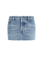 Miu Miu Frayed hem denim mini Skirt - Bleu