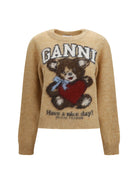 Ganni Alpaca graphic crewneck Sweater - Camel