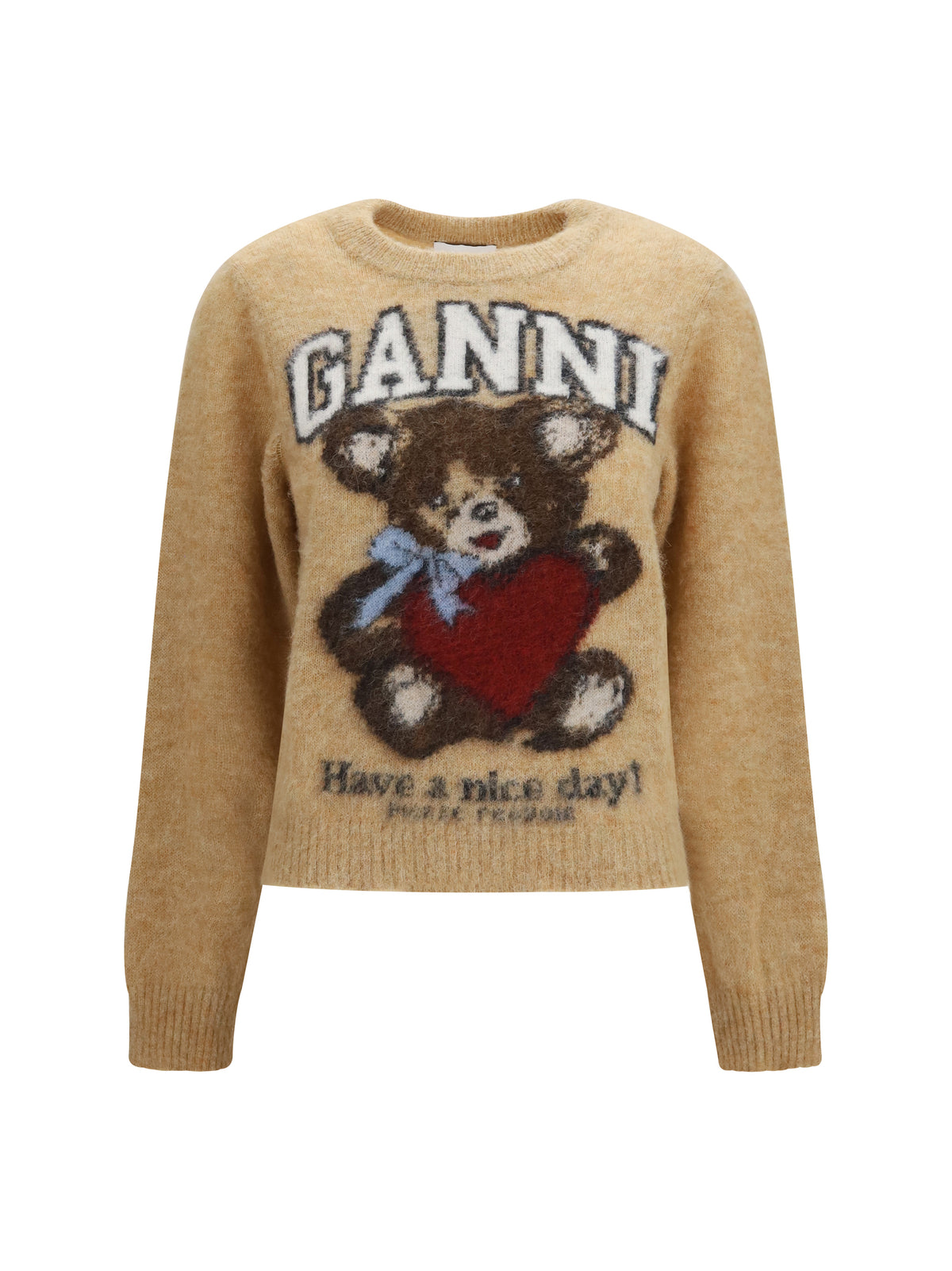 Ganni Alpaca graphic crewneck Sweater - Camel
