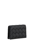 Bottega Veneta Leather Card Holder - Black-Gold