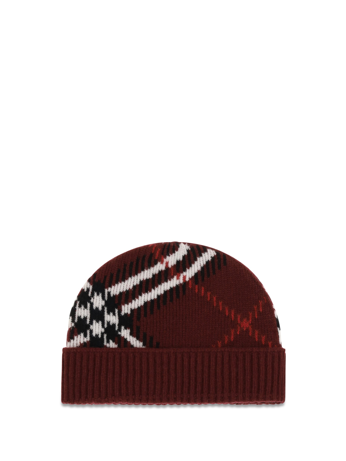 Burberry Cashmere Check Beanie - Oxblood Red