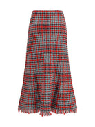Self-Portrait Check knit midi Skirt with frayed edges - Red