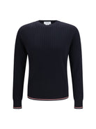 Thom Browne Crewneck cotton knit Sweater with 4-bar detail - Navy