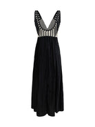 Forte_forte Color-block velvet Long Dress with fringes - Black