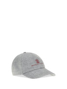 Brunello Cucinelli Alpaca, wool and silk chevron Baseball Hat with logo - Ceruleo+Rosso