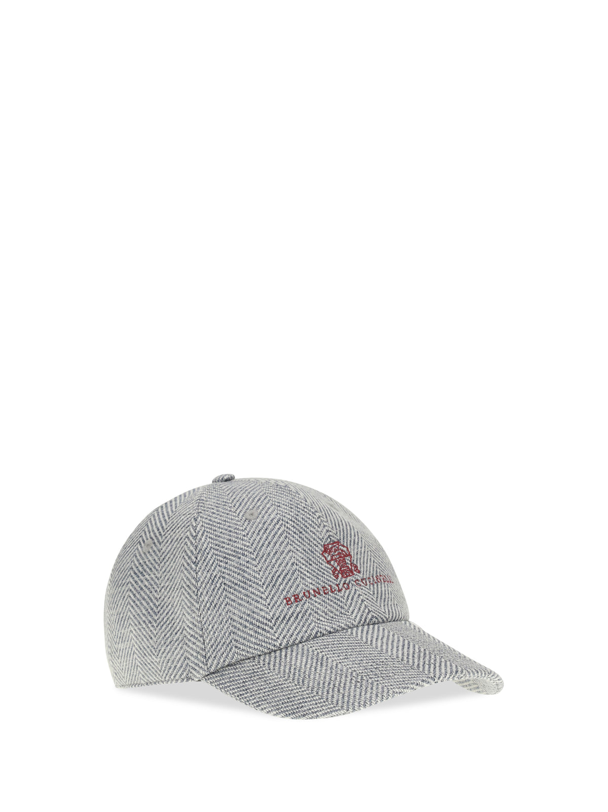 Brunello Cucinelli Alpaca, wool and silk chevron Baseball Hat with logo - Ceruleo+Rosso