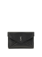 Saint Laurent Cassandre large envelope Clutch Bag - Black